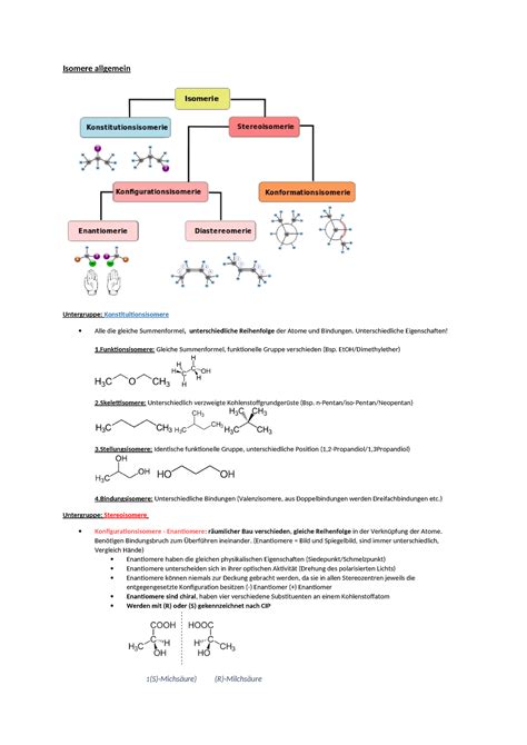 Organische Chemie Zusammenfassung Isomere Allgemein Untergruppe