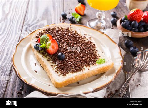 Dutch Breakfast Slice Of Bread With Hagelslag Chocolate Sprinkles And