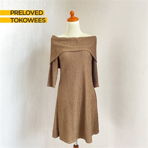 Preloved Baju Dress Terusan Wanita Model Melar Elastis Coklat Brown