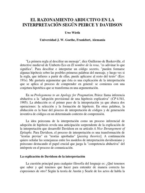 PDF El Razonamiento Abductivo en La Interpretación Según Peirce y