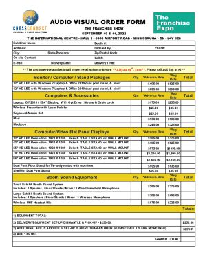 Fillable Online EXHIBITOR AUDIO VISUAL SERVICE ORDER FORM Fax Email