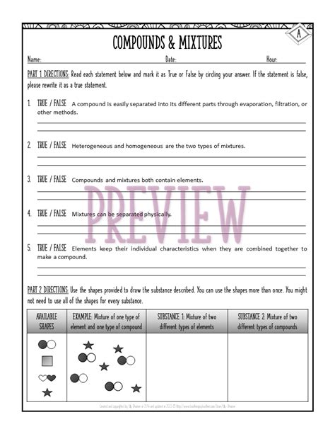 Compounds And Mixtures Practice Worksheet Classful Worksheets Library