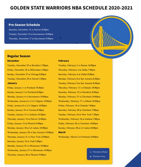 Printable 2020 21 Golden State Warriors Schedule And Tv Schedule Printerfriendly