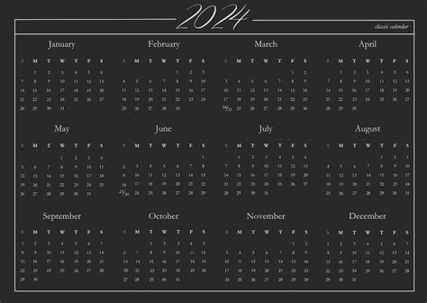 2024 Yearly Calendar Landscape Digital Printable Classic Style Etsy