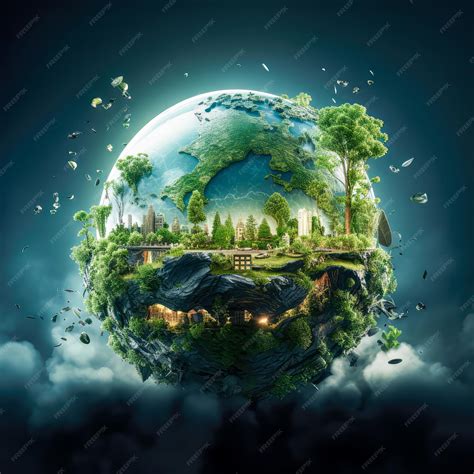 Premium Photo | Future earth in space with trees cities jungle and satellites