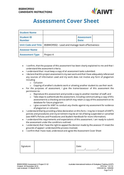 A Bsbwor Assessment Project Candidate Instructions Candidate