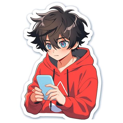 Premium AI Image | A Sticker of a Boy Using a Smartphone Anime Creative ...