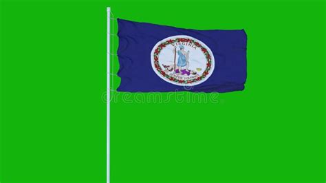 Virginia Flag Waving On Wind On Green Screen Or Chroma Key Background