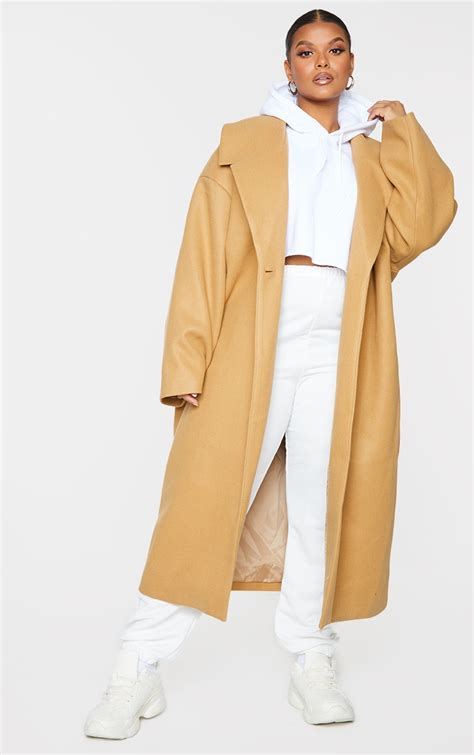 Plus Camel Drop Shoulder Oversized Coat Prettylittlething