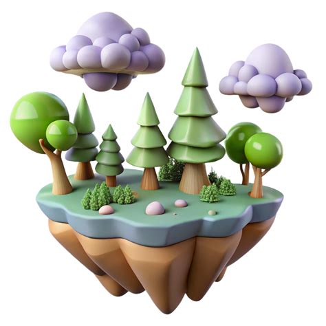 Floating Island Landscape 3D Render of Idyllic Nature Scene 55919299 PNG