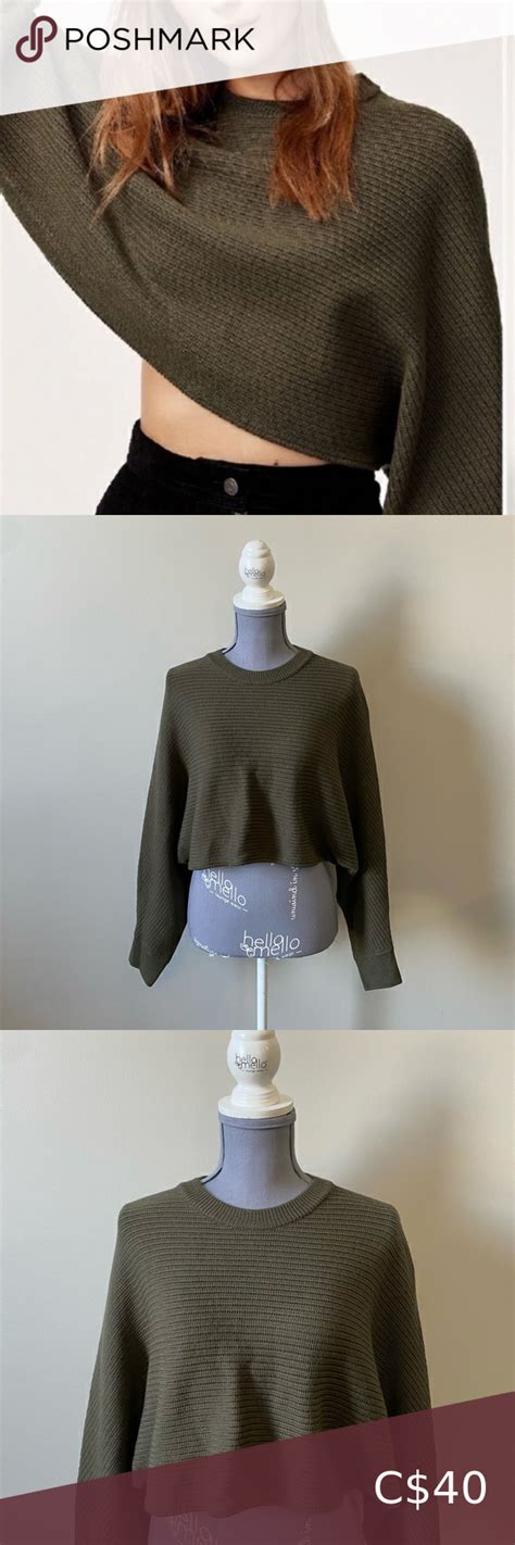 Wilfred Free Lolan Long Sleeve Cropped Army Green Knit Flowy Sweater