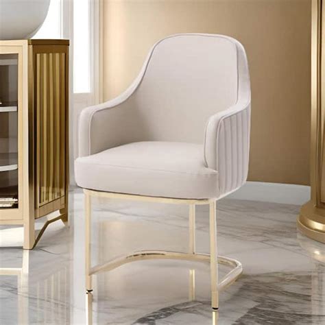 Benjara Gray And Gold Leather Metal Frame Dining Chair BM225857 The