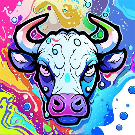 Retrato De Una Vaca En Estilo Pop Art Con Colores Voladores Expresi N