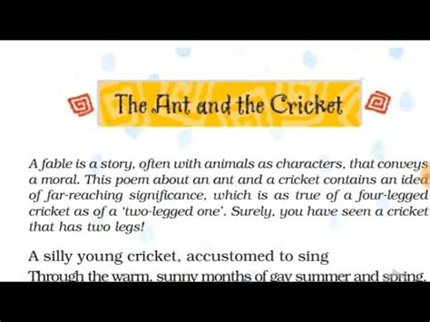 Class 8th English The Ant And The Cricket Full Explained And