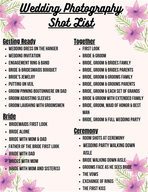 Wedding Photography Shot List