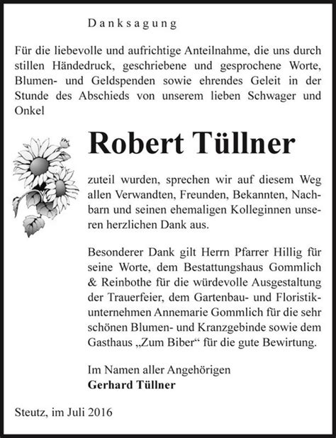 Traueranzeigen von Robert Tüllner abschied nehmen de