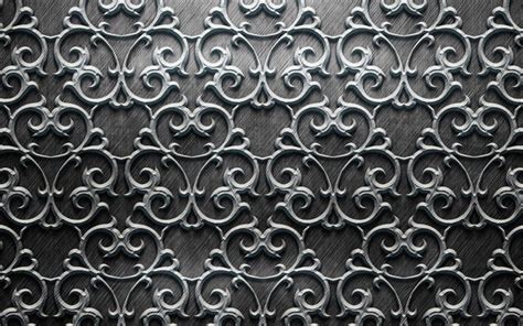 Download wallpapers floral metal patterns, 4k, silver metal pattern ...