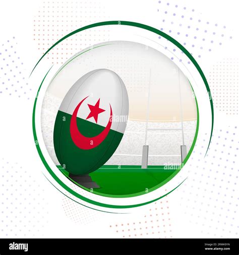 Flag of Algeria on rugby ball. Round rugby icon with flag of Algeria ...