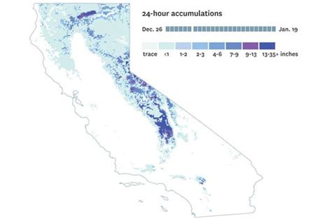 California snowfall amount from recent storms shown on these maps