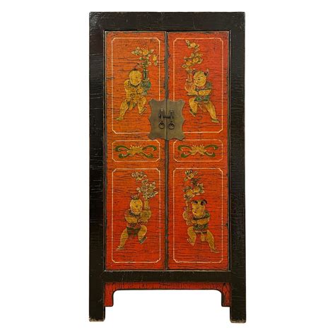 Century Chinese Carved Lacquered Temple Armoire Wardrobe For Sale