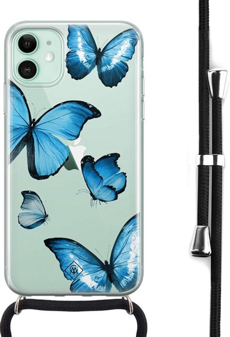 Casimoda IPhone 11 Hoesje Met Koord Blauwe Vlinders Afneembaar