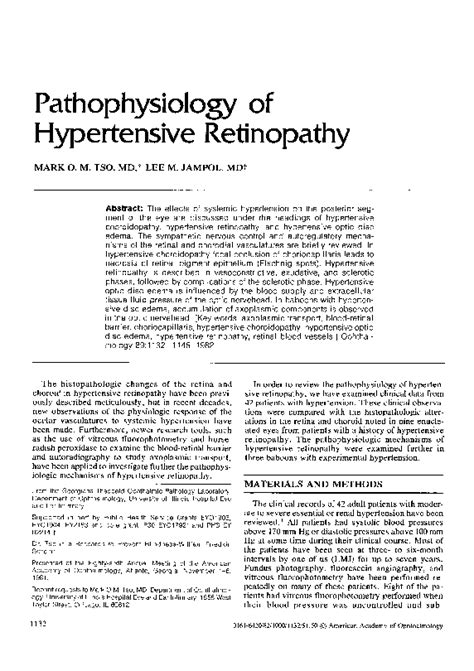 Pdf Pathophysiology Of Hypertensive Retinopathy Lee Jampol