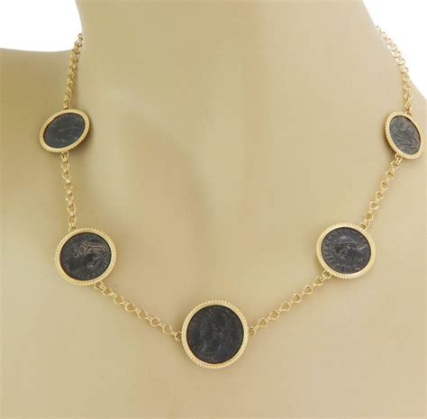 Estate 22k Coin Necklace Gold Ancient Roman Constanti Gem