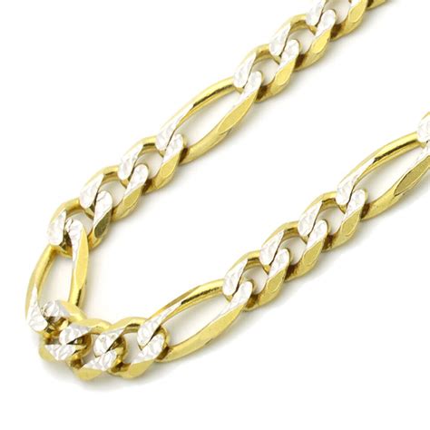 Men Women K Two Tone Gold Chain Mm Solid Light White Pave Figaro