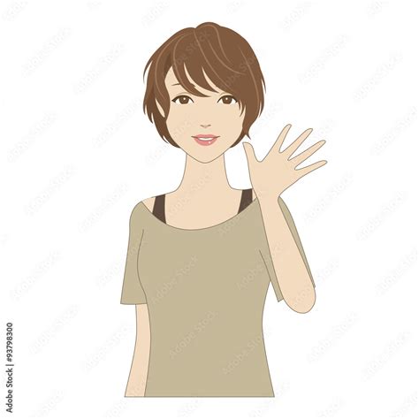 笑顔で手を振る女性 Stock Vector Adobe Stock