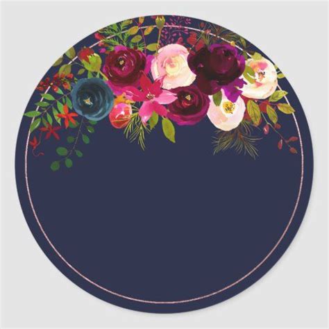 Burgundy Blush Navy Flowers Thank You Diy Bckgrnd Classic Round Sticker