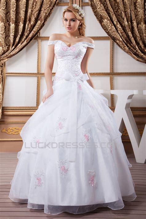 Amazing Ball Gown Off The Shoulder Satin Organza Wedding Dresses