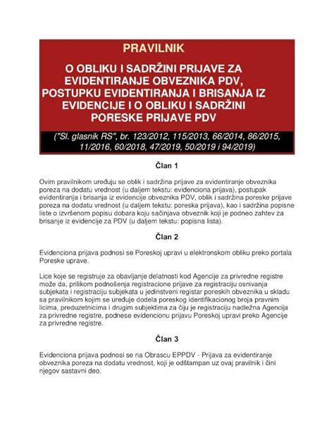 Pdf O Obliku I Sadr Ini Prijave Za Evidentiranje Poreza Na