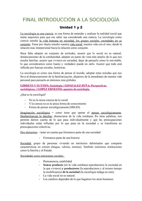 Final Introducción A LA Sociología FINAL INTRODUCCIÓN A LA SOCIOLOGÍA