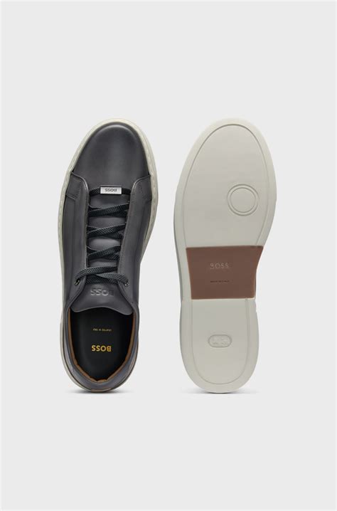 BOSS - Sapatilhas Gary em pele com atacadores ocultos - Dark Grey