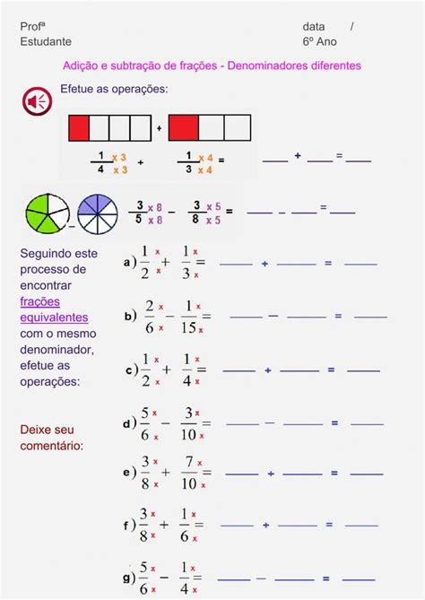 Adição E Subtração De Fração Interactive Worksheet