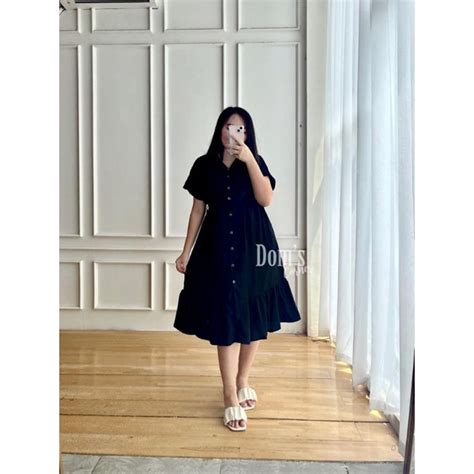 jual karina collar dress korean dress button vintage dress baju