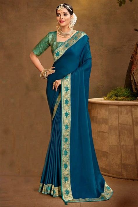 woven zari border poly silk teal blue saree rm  turquoise saree
