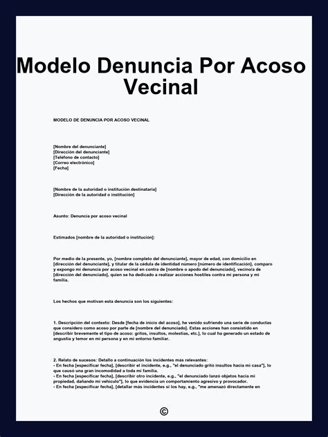 Modelo Denuncia Por Acoso Vecinal