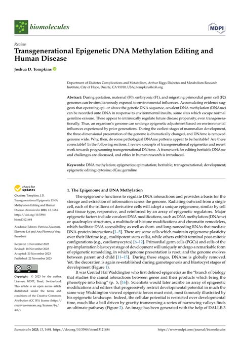 PDF Transgenerational Epigenetic DNA Methylation Editing And Human