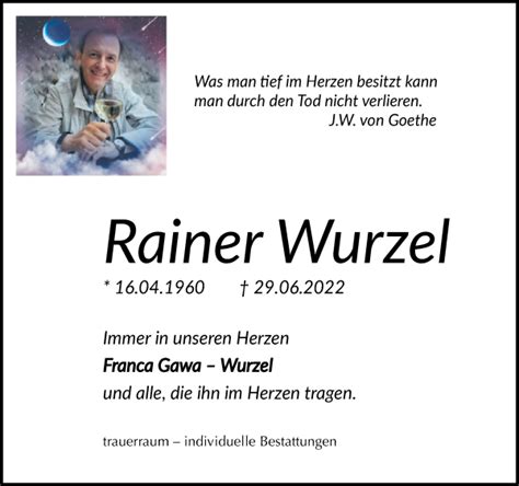 Traueranzeigen Von Rainer Wurzel Trauer Gedenken