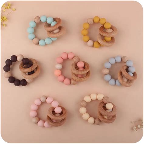 Pcs Baby Silicone Nursing Bracelets Wood Teether Beads Teething Wood