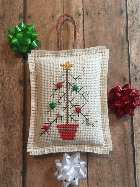 Cross Stitch Button Tree Christmas Ornament Folk Art Tree Etsy