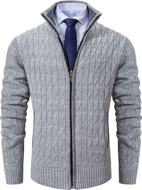 Xinyangni Men S Cardigan Sweaters Knit Zipper Casual Slim Fit Stand