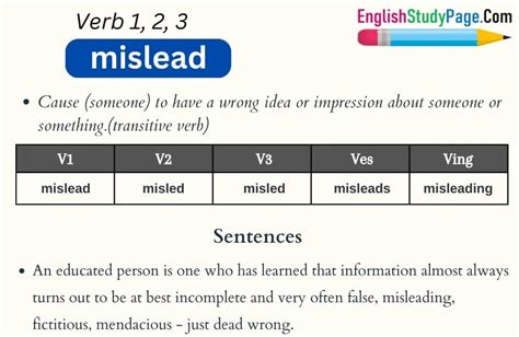 Mislead Verb 1 2 3, Past and Past Participle Form Tense of Mislead V1 ...