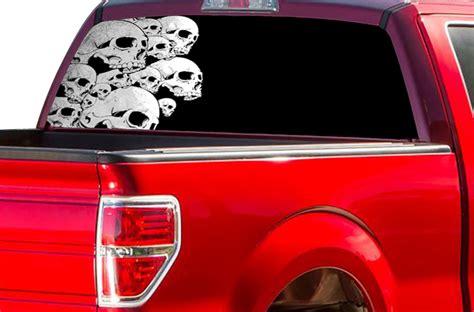 Ford Perforated Graphics Black Skulls Rear Window Compatible With F150