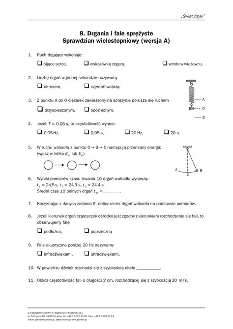 Kl 8a fizyka 8 8 Drgania i fale sprêyste Sprawdzian