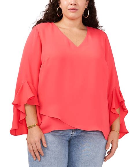 Vince Camuto Plus Size V Neck Flutter Sleeve Blouse Macys