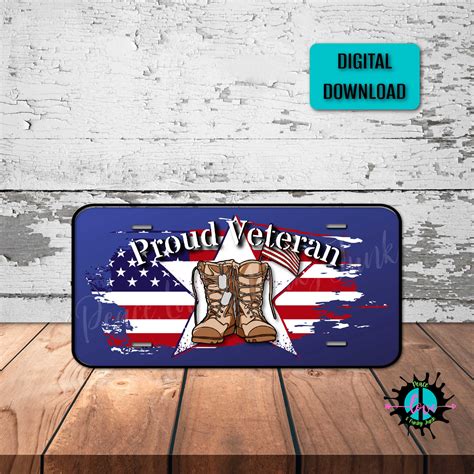 Proud Veteran American Flag License Plate Png For Sublimation Etsy