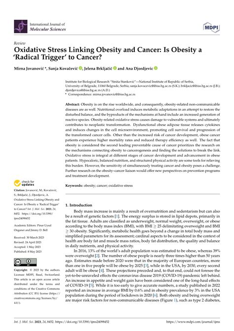 Pdf Oxidative Stress Linking Obesity And Cancer Is Obesity A