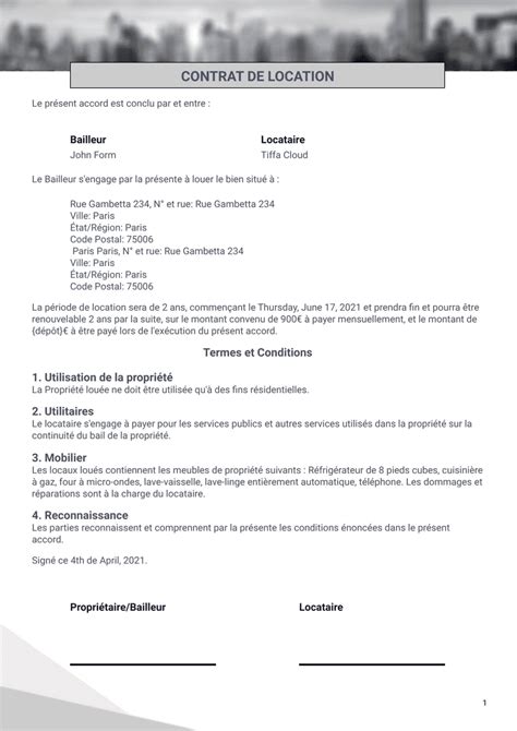 Mod Le De Contrat De Location Simple Mod Les De Pdf Jotform